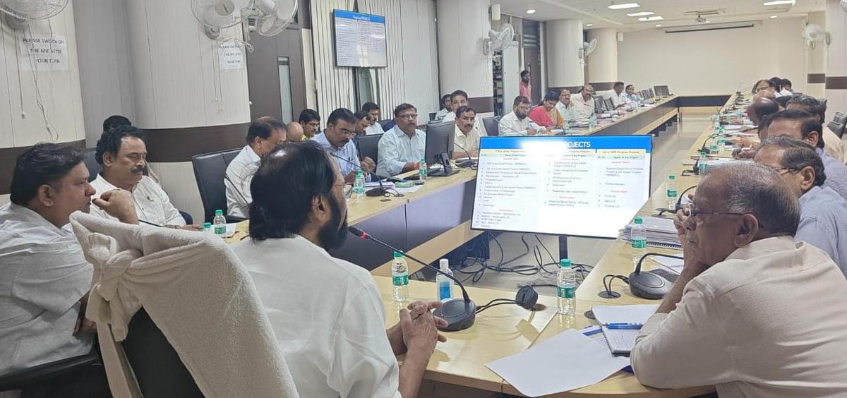 Minister for Irrigation N. Uttam Kumar Reddy holding a meeting with officials in Hyderabad on Saturday.