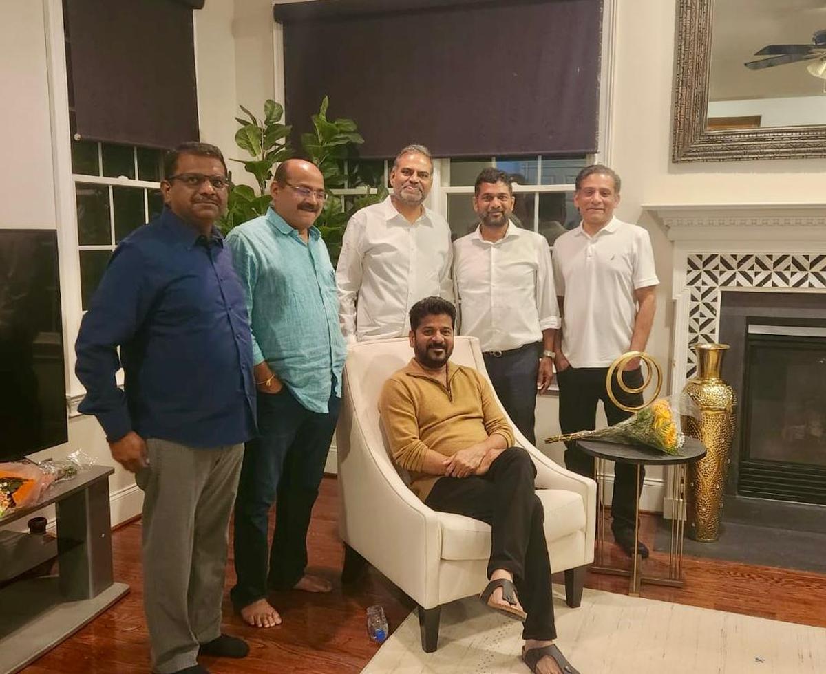 Promient people from the Telangana community with the Chief Minister A Revanth Reddy at his brother’s residence in New Jersey on August 4, 2024. 