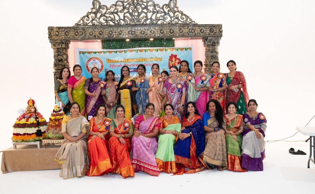 Organisers of the Bathukamma celebrations at Detroit, Michigan, USA initiated by the Global Telangana Association.