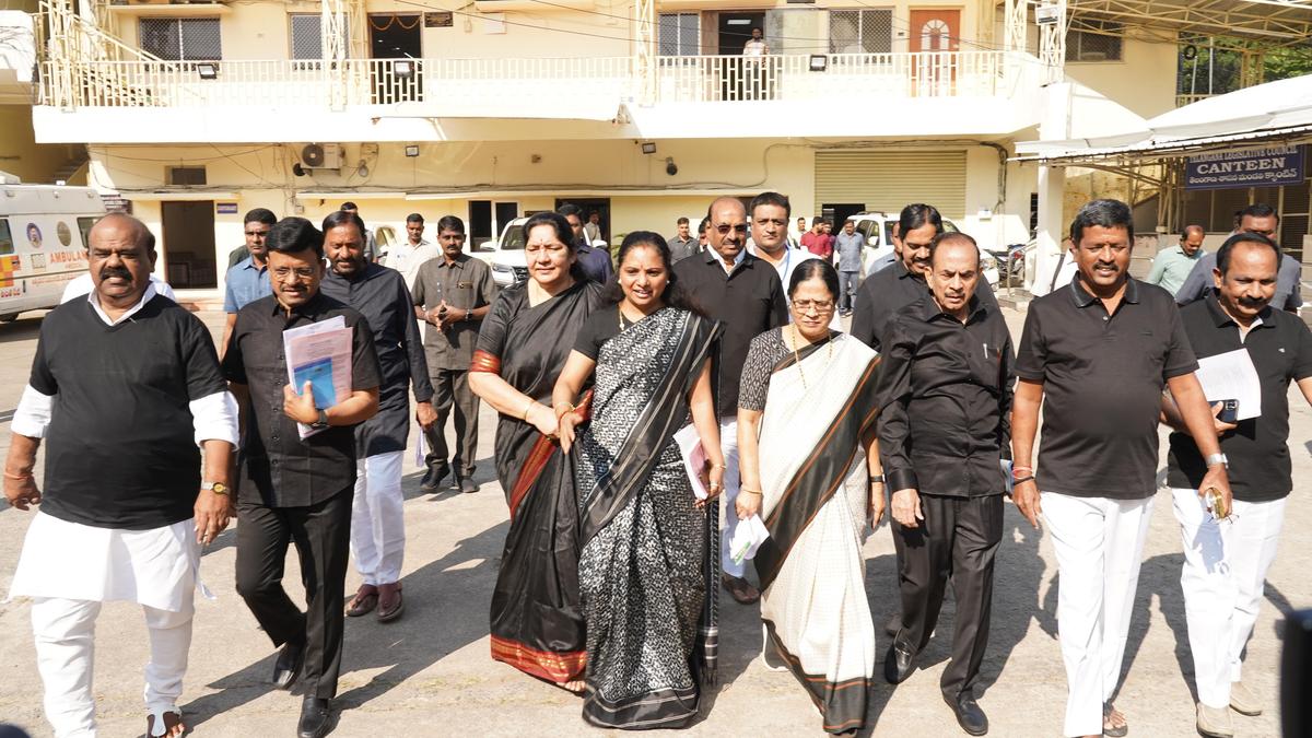 BRS members stage unique protest with handcuffs, black costumes