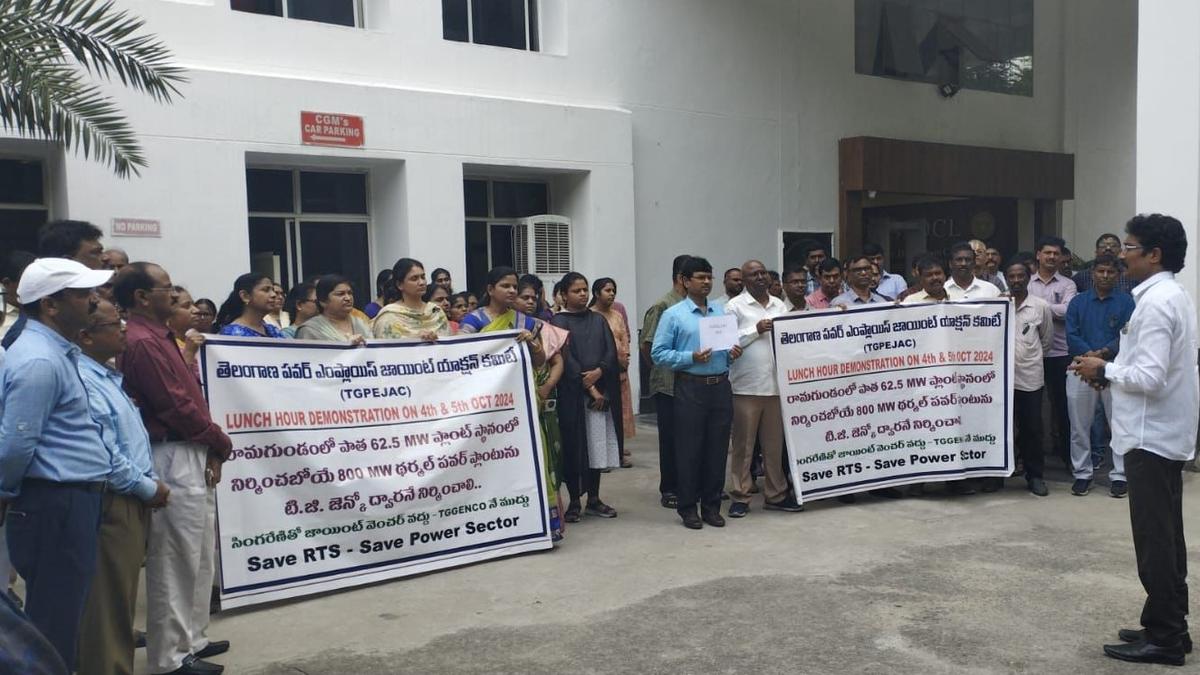 Power employees stage lunch-hour protest across Telangana opposing joint-venture thermal energy plant