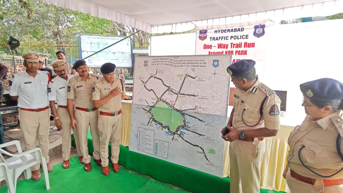 Trial run of one-way traffic around Hyderabad’s KBR Park on Sunday amid ongoing flyover work