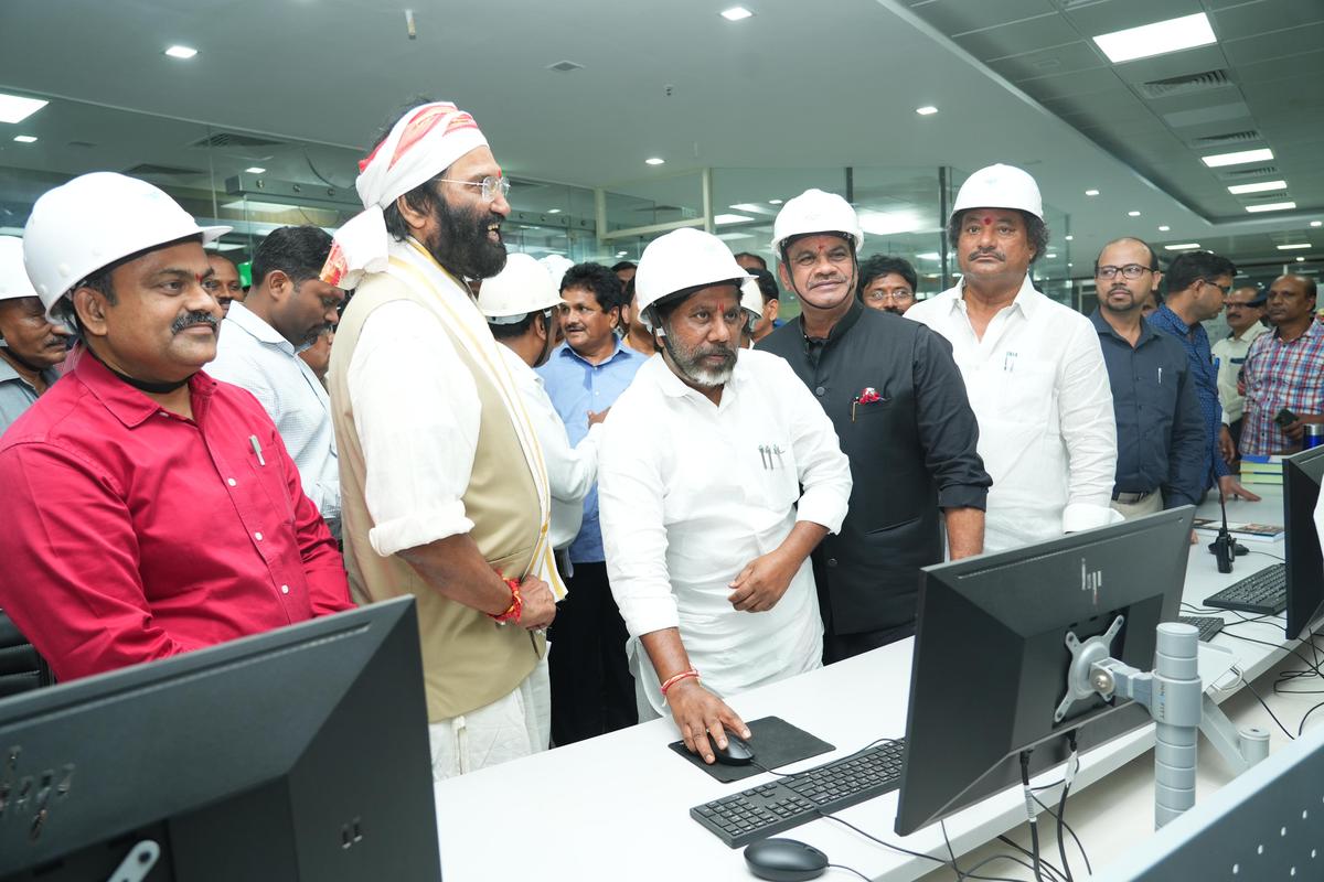 Deputy CM Mallu Bhatti Vikramarka, Ministers - N. Uttam Kumar Reddy (left) and Komatireddy Venkat Reddy at the Yadadri thermal power station in Damaracharla in Nalgonda district on Wednesday.