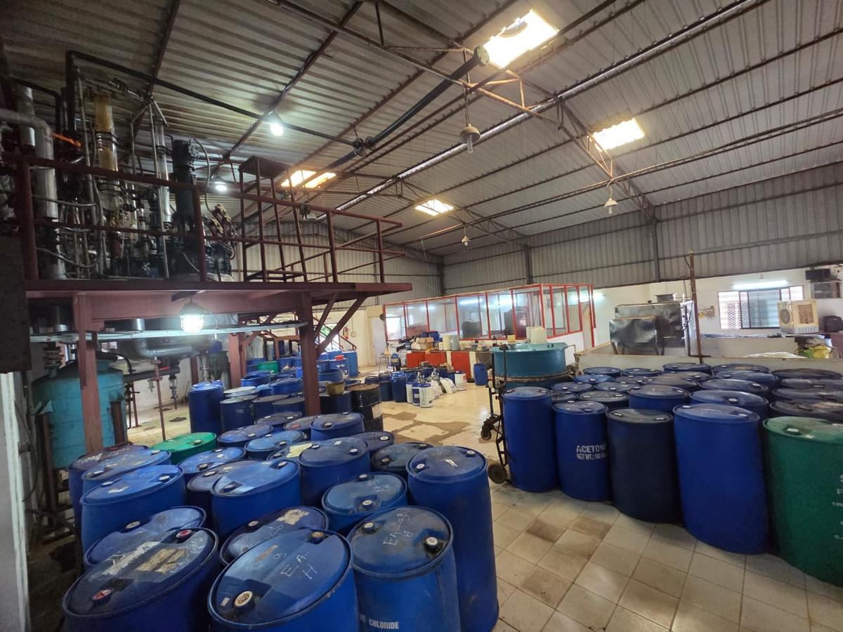 The large quantity of raw materials stored inside Vagdevi Laboratories Pvt Ltd unit in Cherlapalli. The large quantity of raw materials stored inside Vagdevi Laboratories Pvt Ltd unit in Cherlapalli.