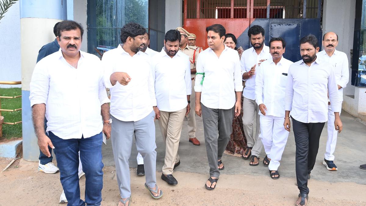 BRS leaders led by KTR meet arrested farmers of Lagcherla in Sangareddy jail