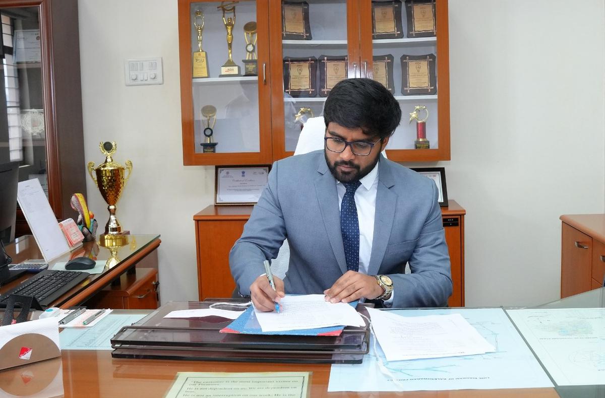 K. Varun Reddy taking charge as the CMD of TSNPDCL at Hanmakonda on Friday.