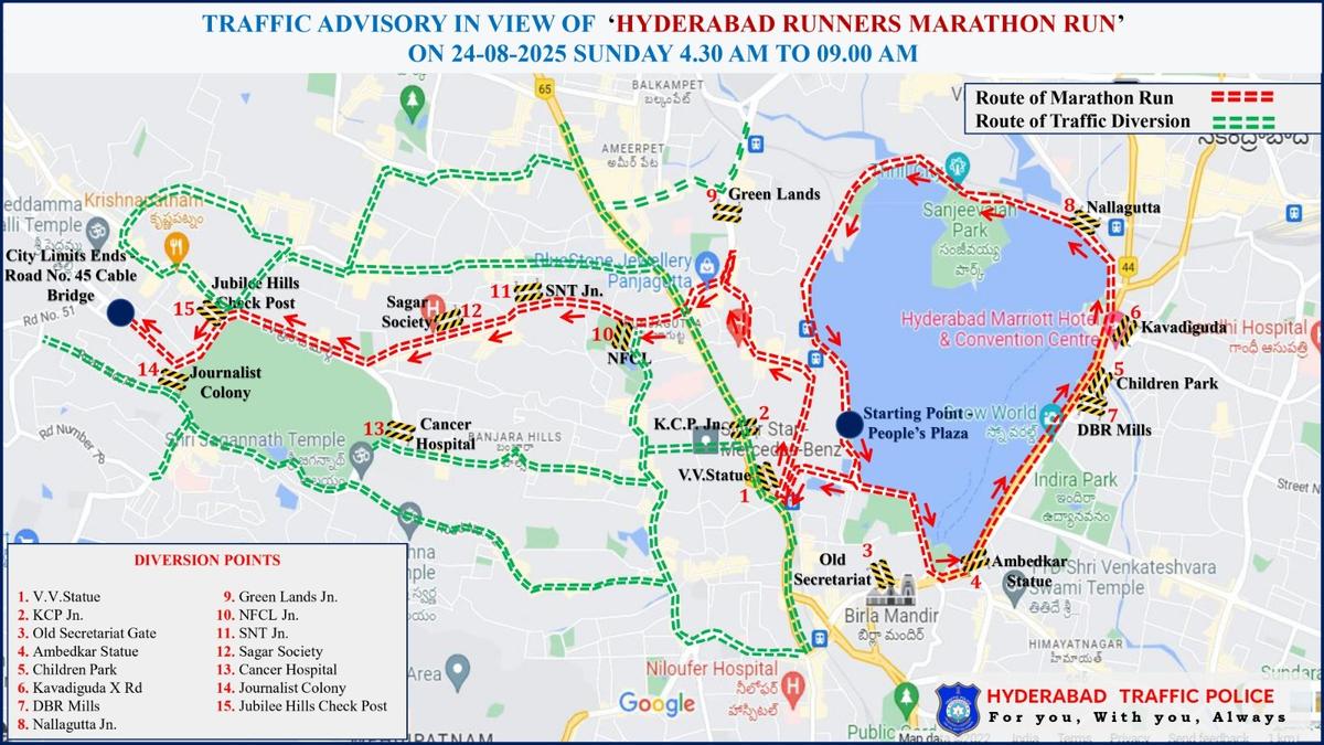 Traffic curbs for Hyderabad Runners Marathon on August 24