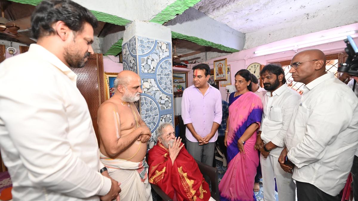 BRS leaders led by KTR visit Chilkur Balaji Temple chief priest Rangarajan