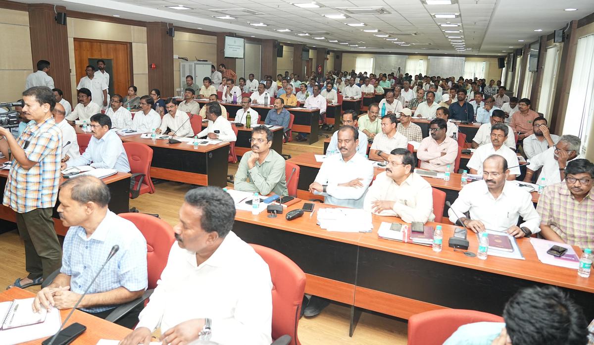Staff of power utilities during a meeting with Deputy CM in Hyderabad on Thursday. Staff of power utilities during a meeting with Deputy CM in Hyderabad on Thursday.