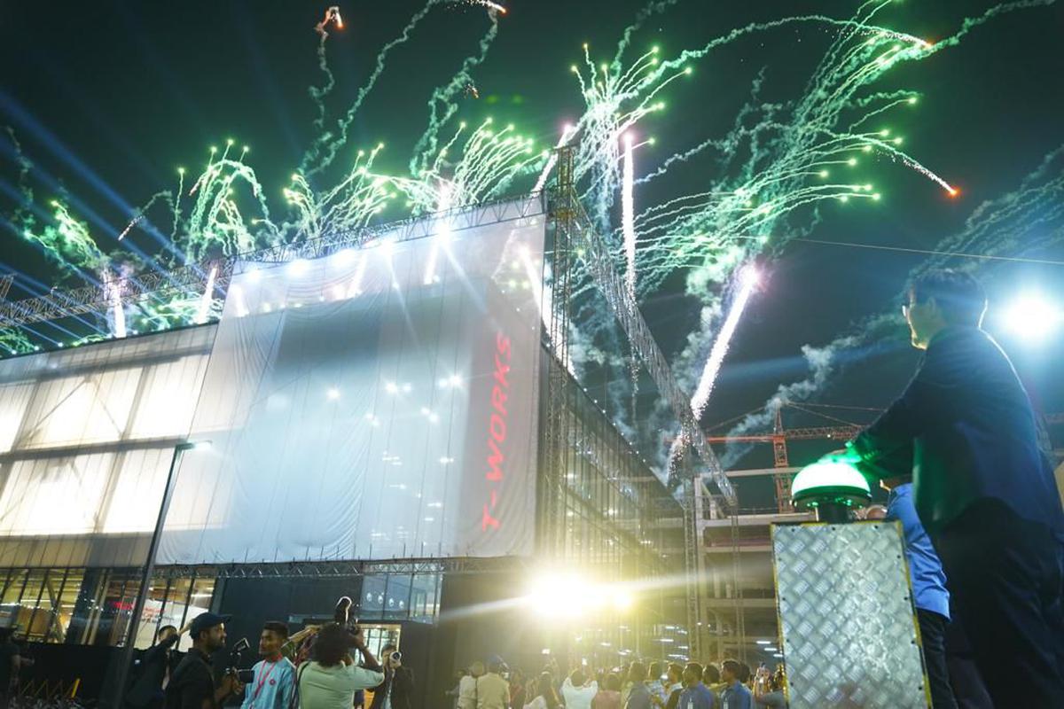 A laser show and fireworks were held at the inauguration of T-Works in Hyderabad on Thursday. 