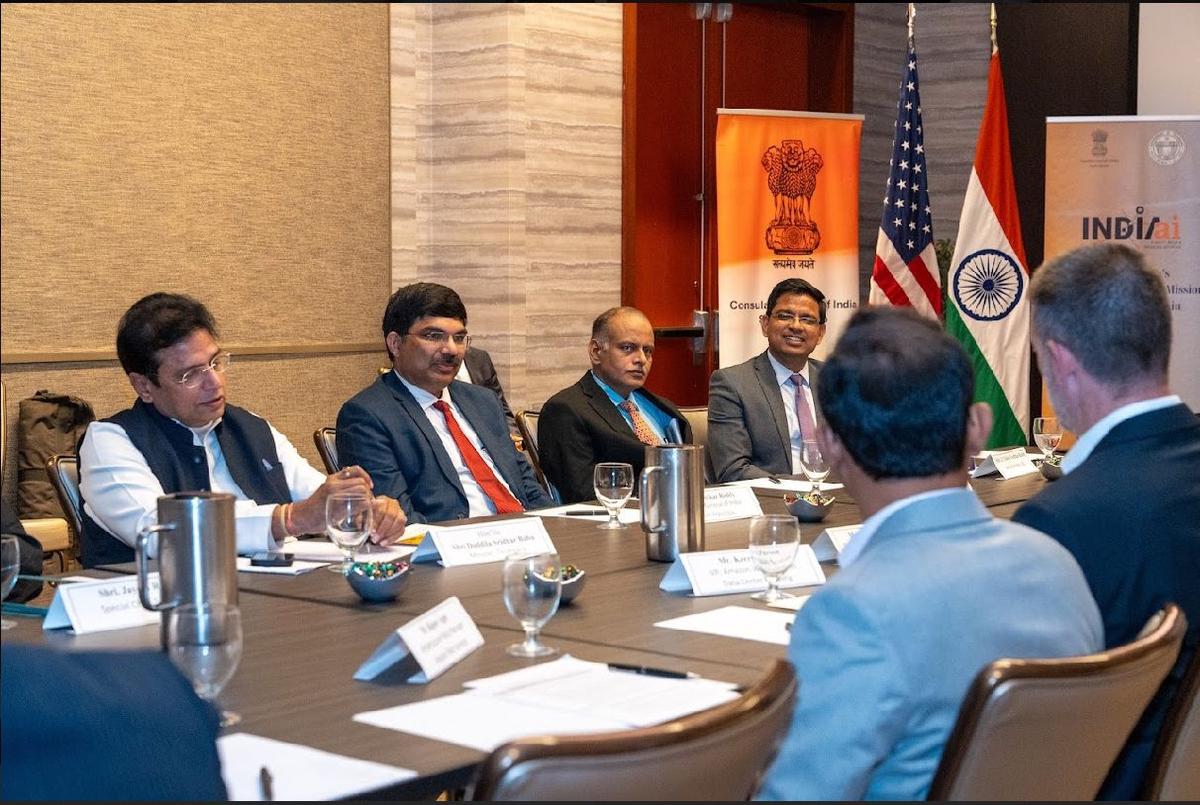 IT and Industries Minister D Sridhar Babu and Kerry Person, vice-president, AWS Data Centre Planning and Delivery along with their teams in Palo Alto, California discuss expanding Amazon’s operations in Hyderabad on August 10, 2024.