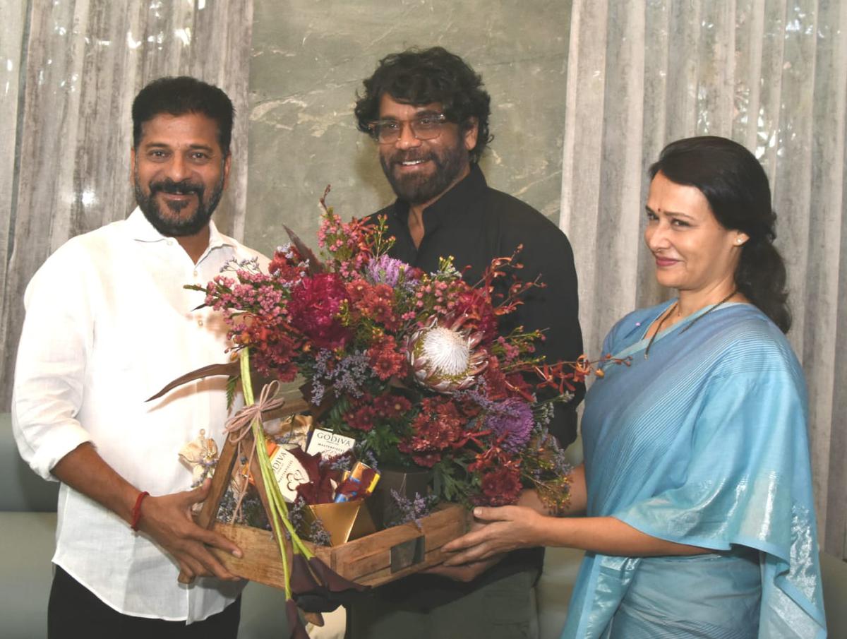 Actor couple Akkineni Nagarjuna and Amala with Chief Minister Revanth Reddy
