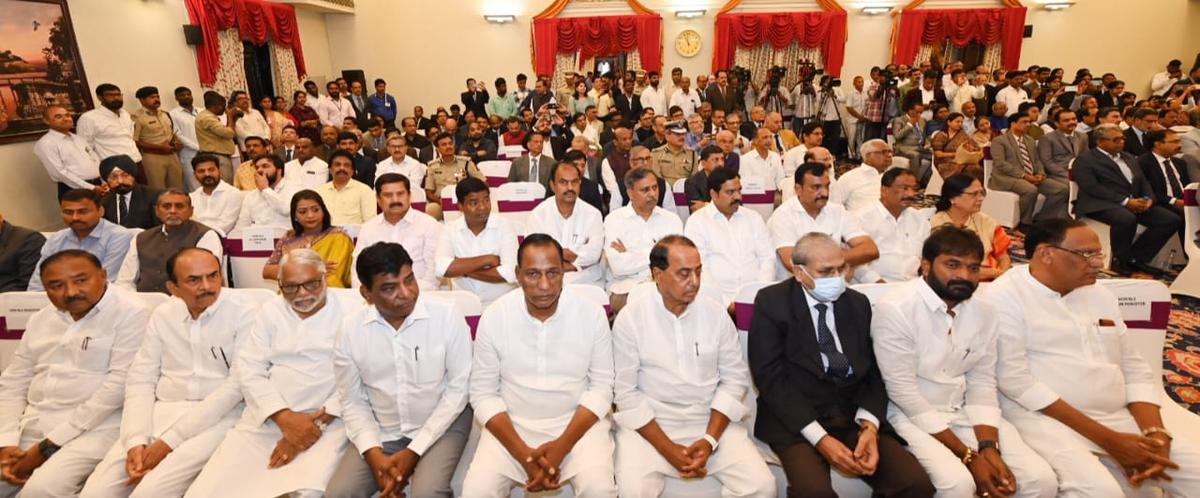 Telangana Ministers, MPs and TPCC president, A. Revanth Reddy were among who were present on the occasion. 