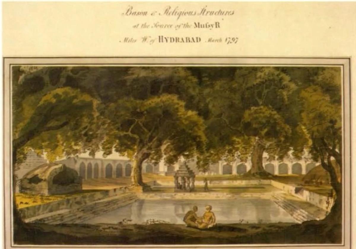 A 1797 painting identifying the source of Musi in the forests of Vikarabad.