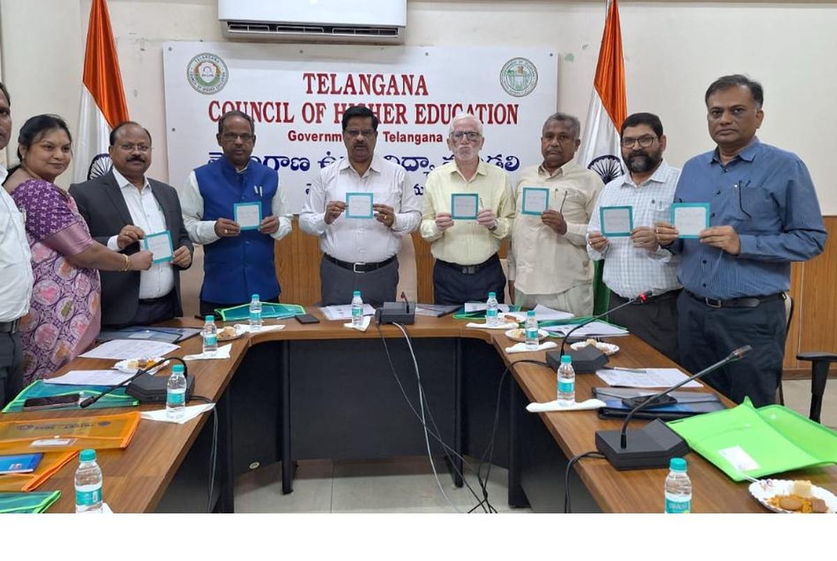 TGCHE Chairman V Balakista Reddy and other officials releasing the ICET results in Hyderabad on July 7, 2025. TGCHE Chairman V Balakista Reddy and other officials releasing the ICET results in Hyderabad on July 7, 2025.