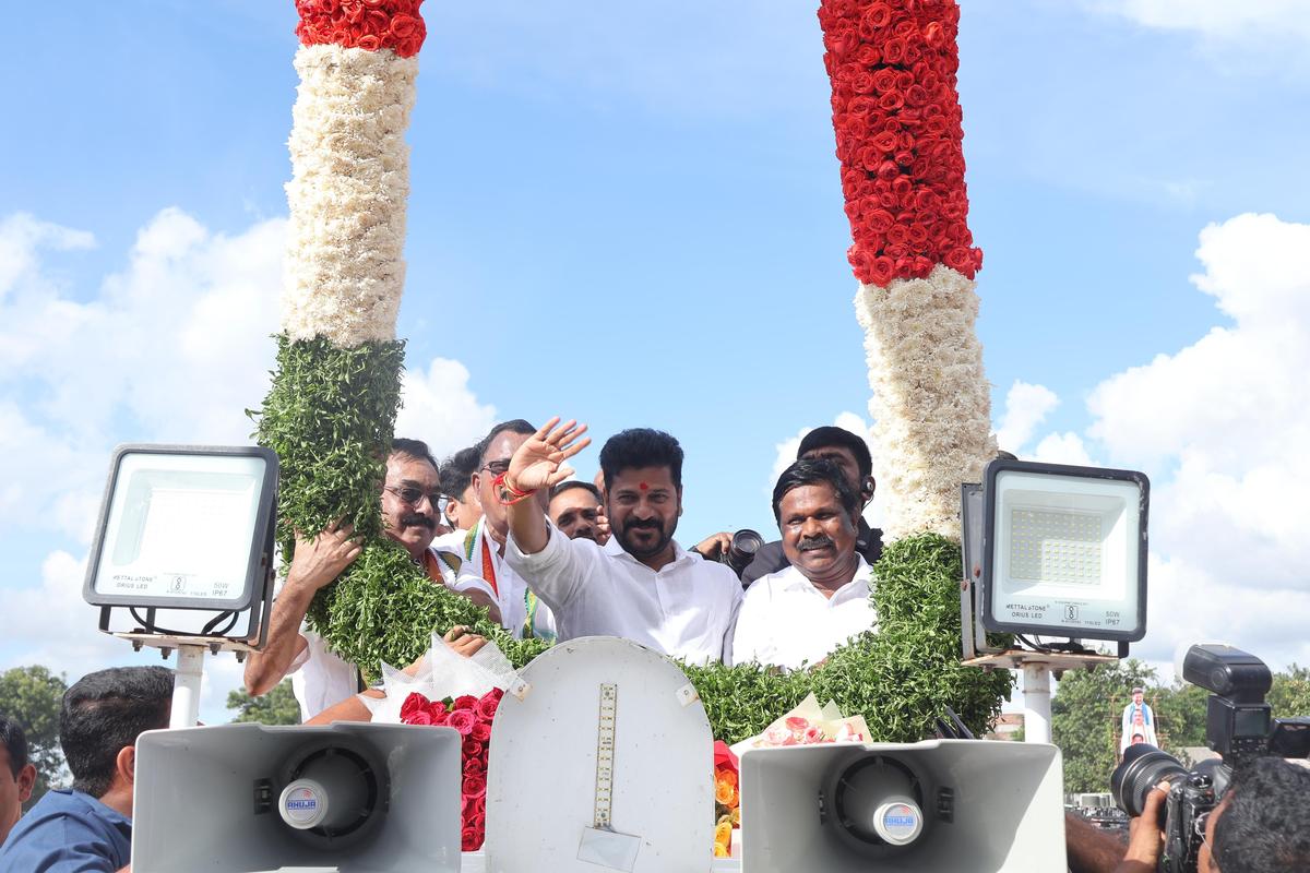 Telangana Chief Minister A. Revanth Reddy was accorded rousing welcome on his maiden visit to native Kondareddypalli village in Nagarkurnool district on Saturday (October 12, 2024)