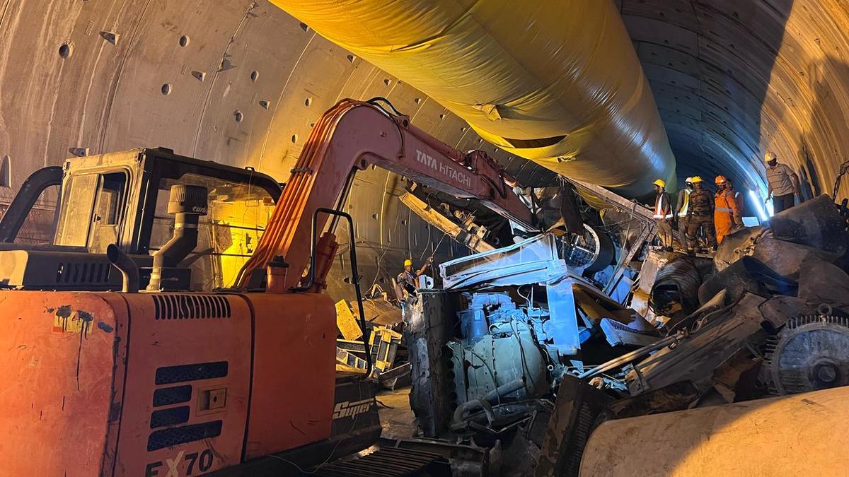 Telangana tunnel rescue work day 12 | Debris clearance picks up pace as damaged metal pieces are cleared and loaded onto loco