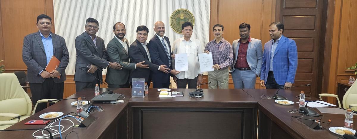 IT and Industries Minister D.Sridhar Babu, Special CS-IT and Industries Jayesh Ranjan and officials with representatives of ITServe Alliance at the MoU-signing in Hyderabad last December. IT and Industries Minister D.Sridhar Babu, Special CS-IT and Industries Jayesh Ranjan and officials with representatives of ITServe Alliance at the MoU-signing in Hyderabad last December.