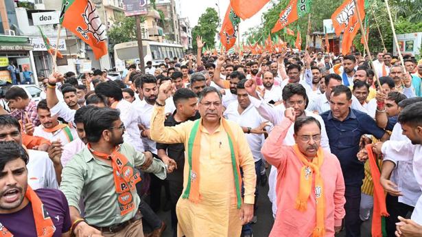 BJP stages massive protest in Jaipur on law and order issue