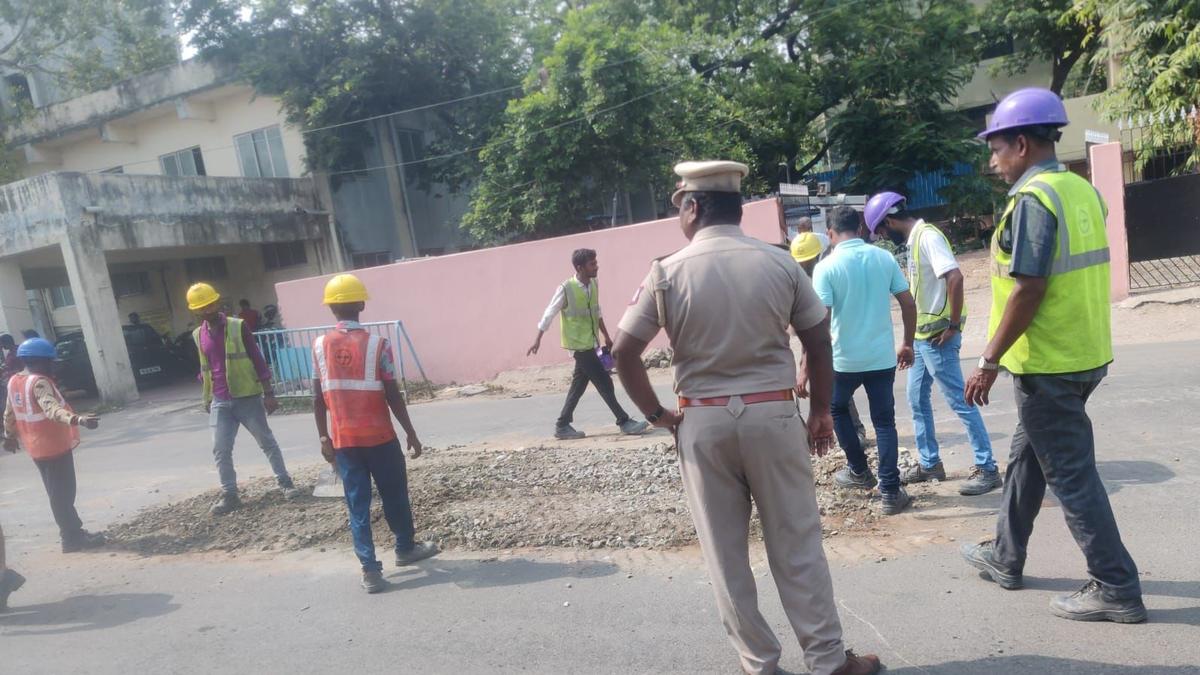 Minor road cave-in near Vadapalani, repair work carried out