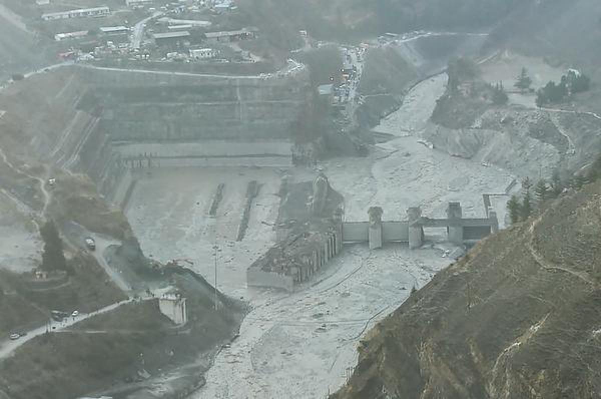 
An aerial view of the washed-away Tapovan hydroelectric power plant after the glacier burst in Chamoli district, Uttarakhand, February 12, 2021.