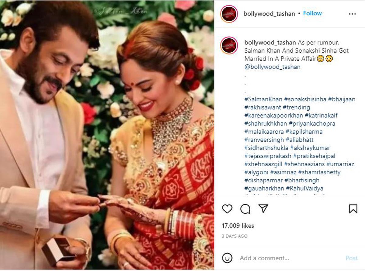 Fact Check: Images of Salman Khan and Sonakshi Sinha's rumoured wedding is  fake - The Hindu
