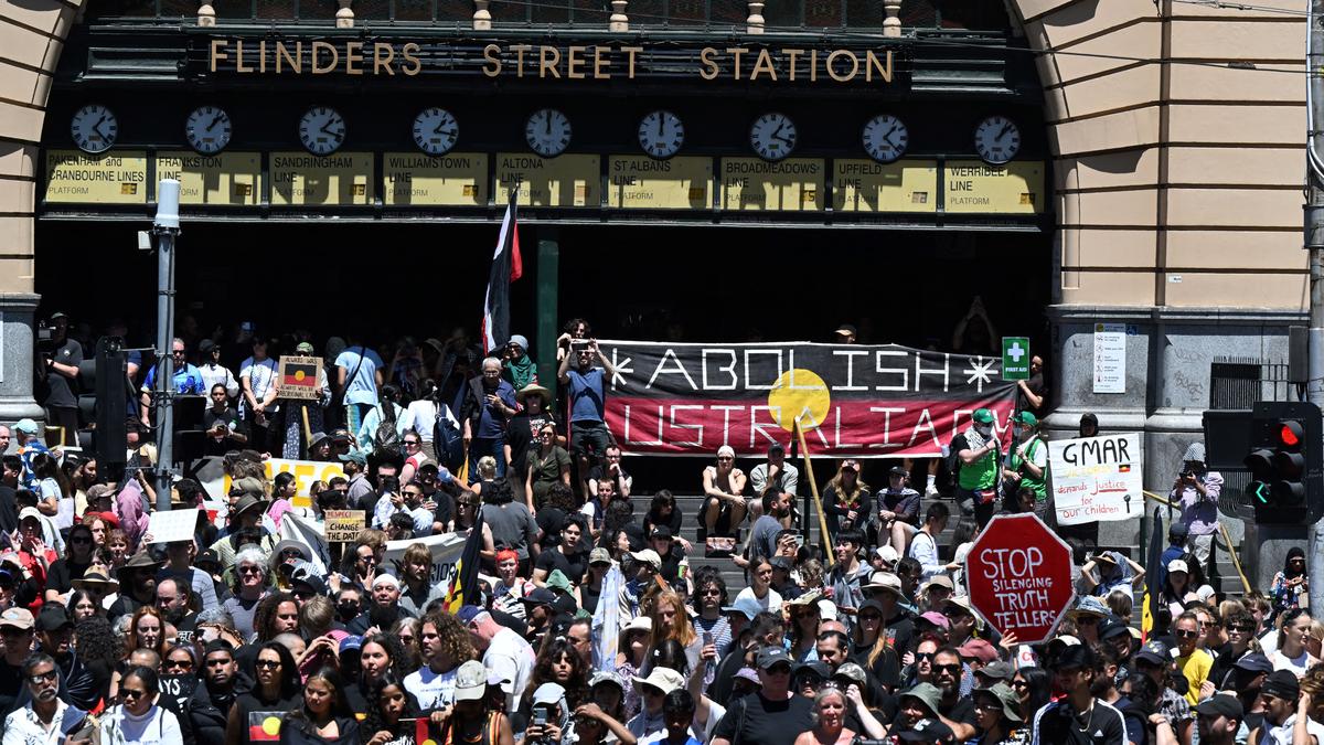 Indigenous rights activists protest on Australia Day