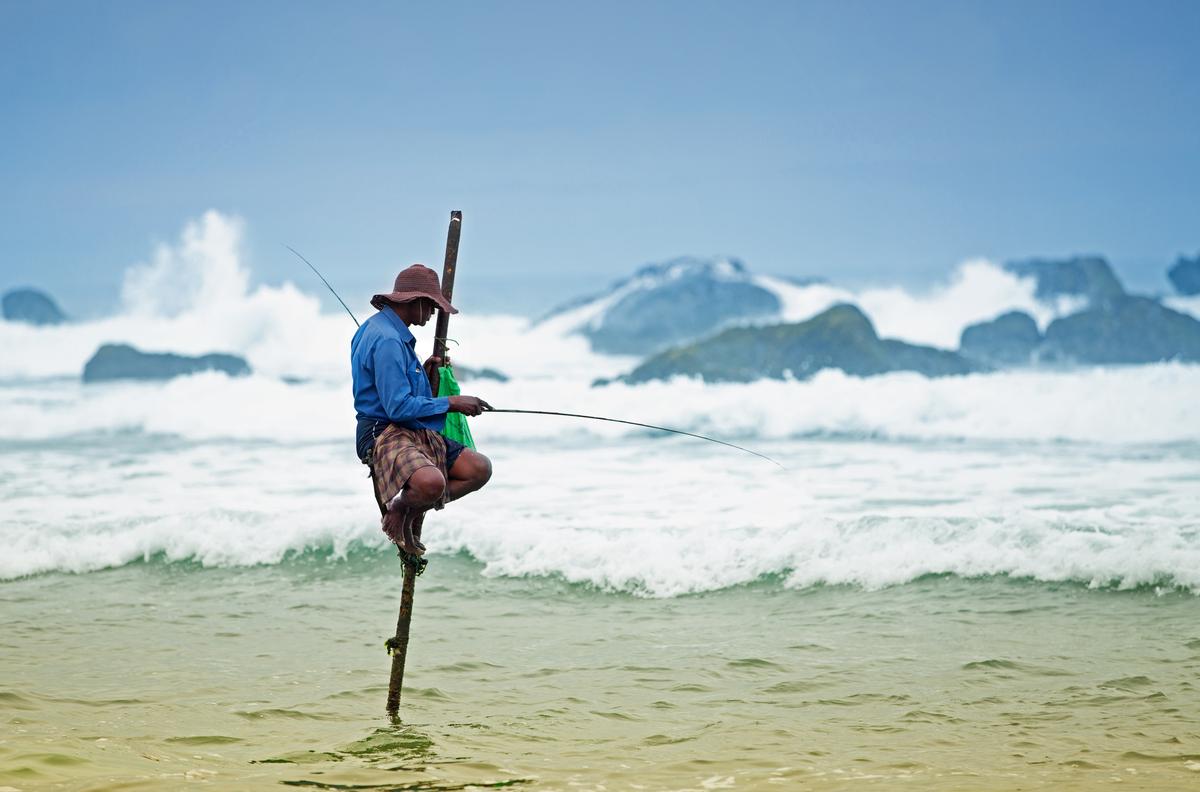 Stilt Fishing Near Weligama Beach, A Traditional Fishing Method Unique to the Coastal Regents of Sri Lanka.