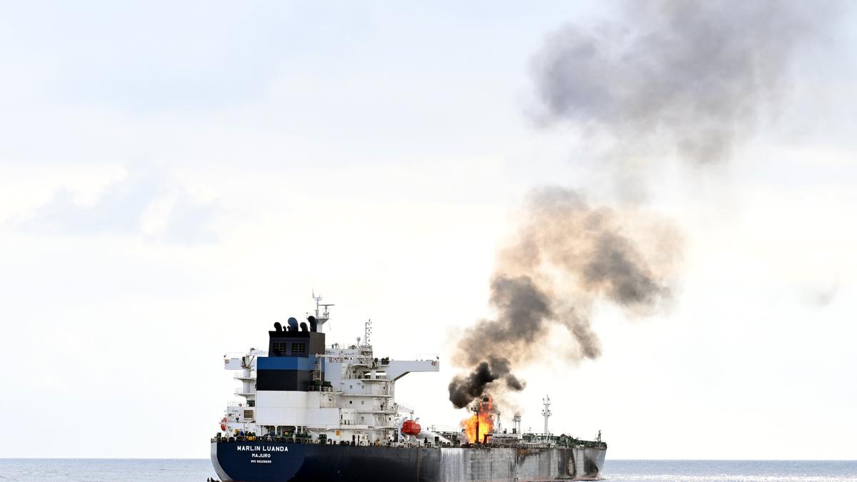 Houthi militants attack British oil tanker in Gulf of Aden, Indian Navy contains fire