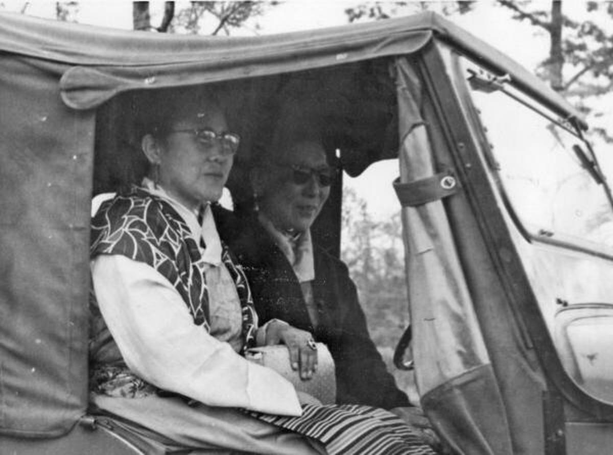 Seated in a jeep as they arrived at the foothills of India on April 19, 1959 are the Lama’s sister (left) and Mother (right) as they arrived with the Dalai Lama and his party at the end of their 33-day trek over the top of the world from Tibet. Seated in a jeep as they arrived at the foothills of India on April 19, 1959 are the Lama’s sister (left) and Mother (right) as they arrived with the Dalai Lama and his party at the end of their 33-day trek over the top of the world from Tibet.