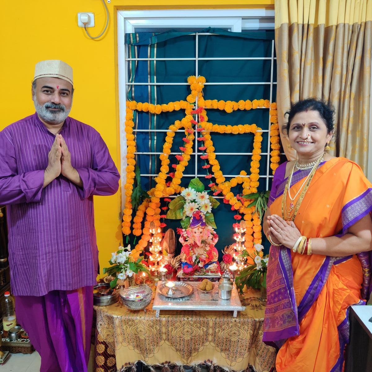 Bhagyashree Barbadikar from Visakhapatnam at home during her traditional Maharashtrian Ganesh Chaturthi festival.