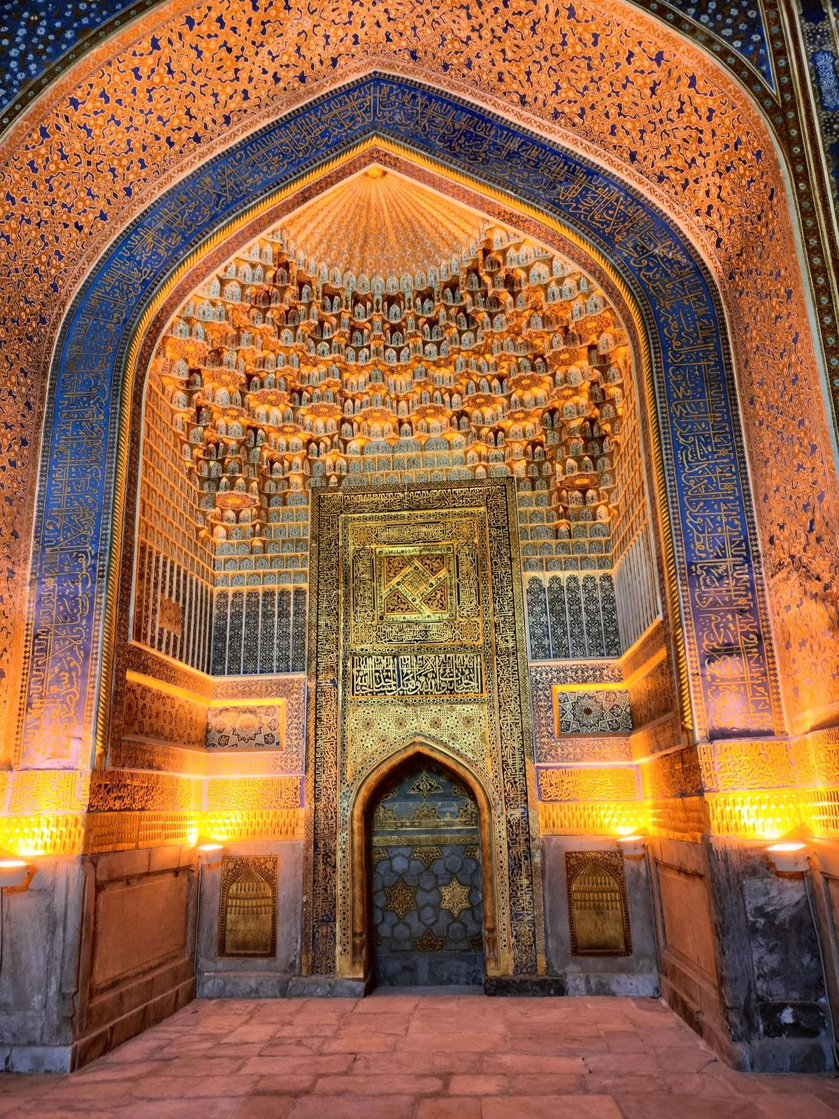The masjid inside the Tilya Kori madrassa in Registan.