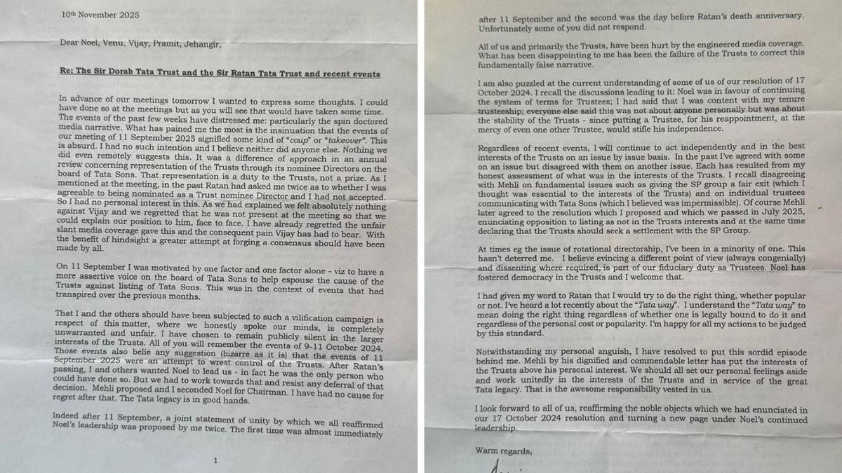 Carta de Darius Khambata a la junta directiva de Tata Trusts Carta de Darius Khambata a la junta directiva de Tata Trusts