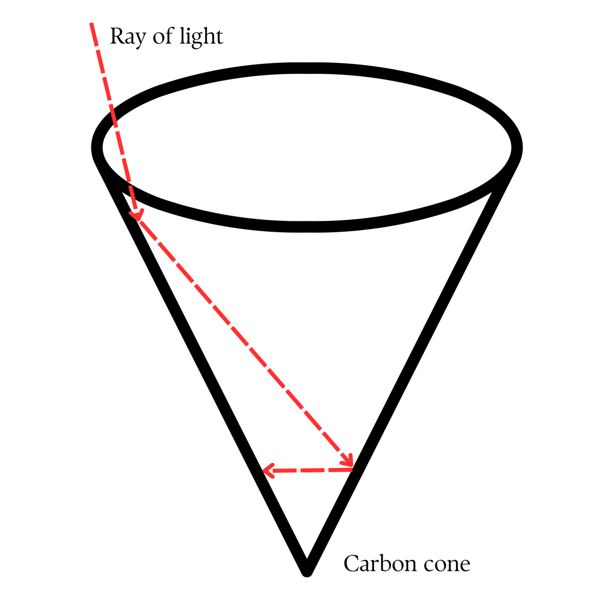 A simple schematic diagram showing the path of sunlight insight a carbon nanofloret.