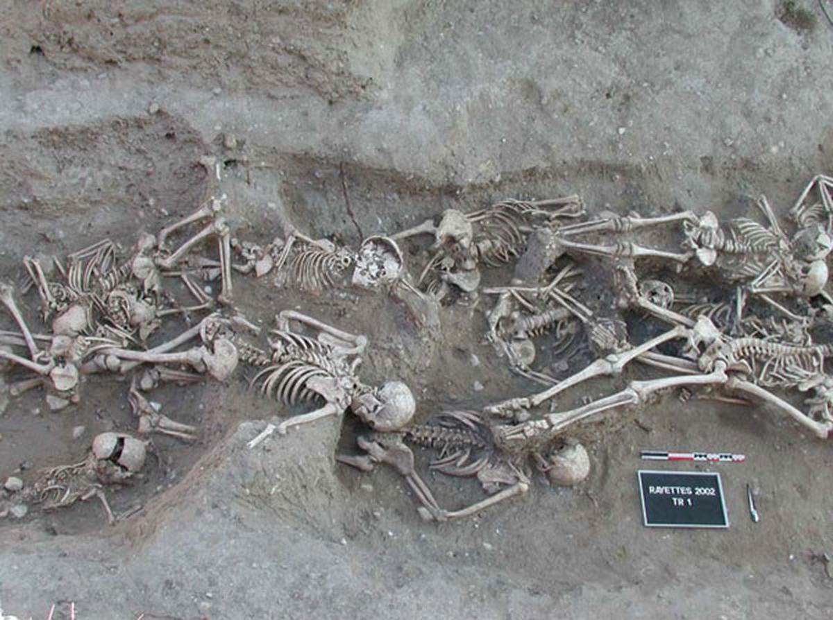 Bones of victims of the ‘black death’ in Martigues, France, as seen on December 1, 2011.