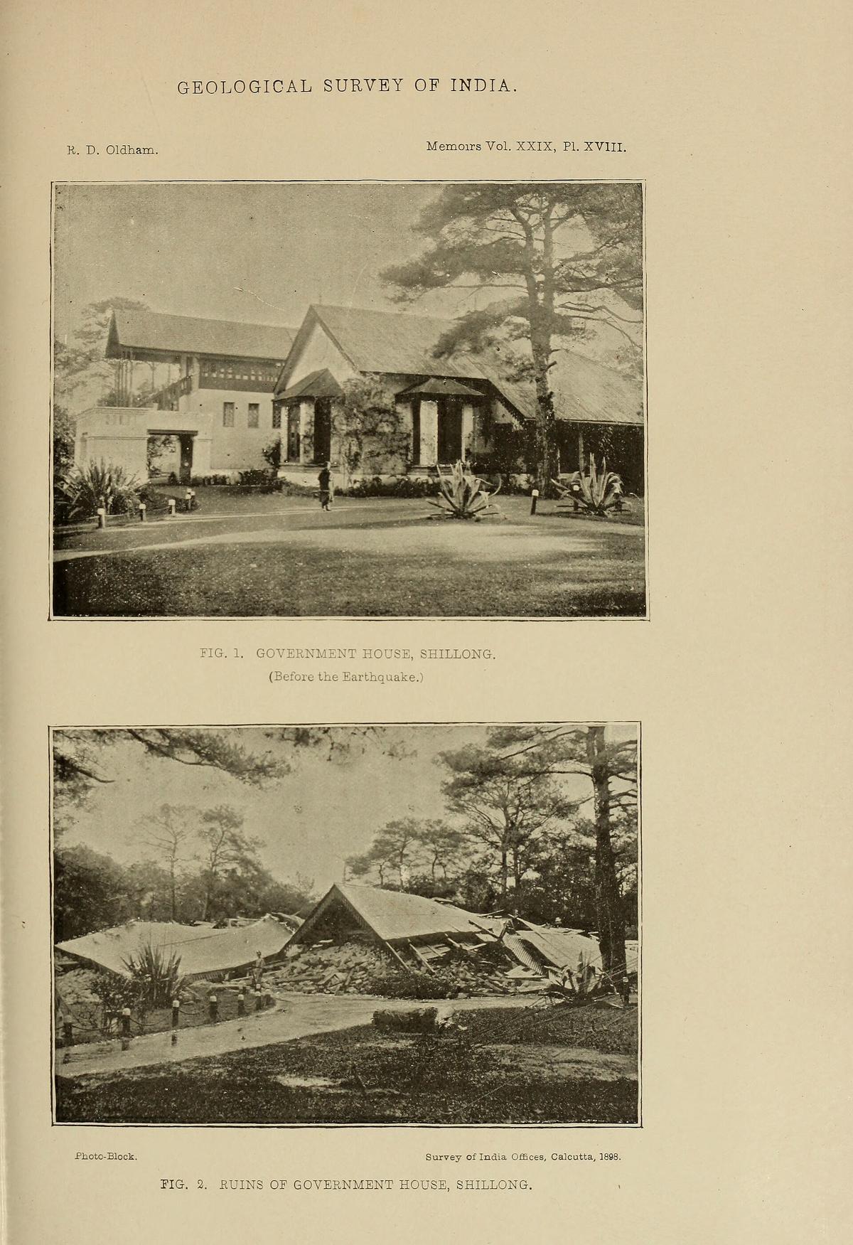 Government House in Shillong before and after the 1897 earthquake.