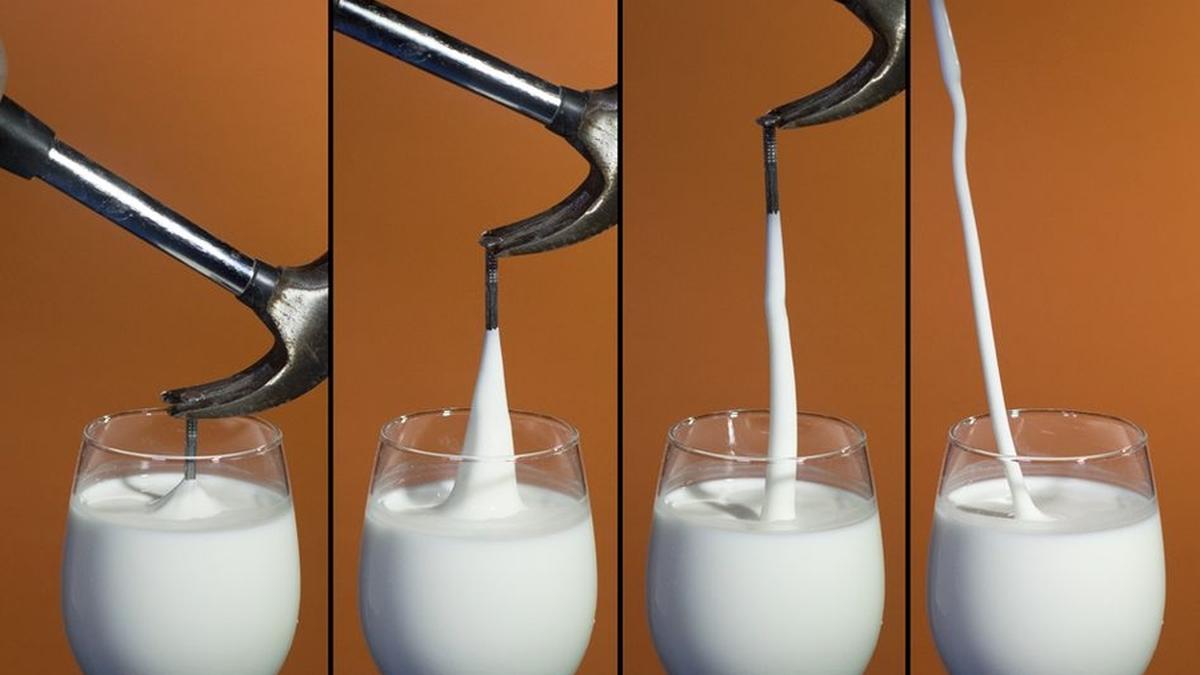 Fast-moving cornstarch acts like a liquid before hardening