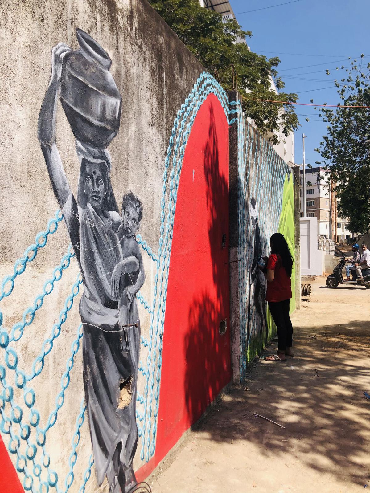 Mural painting at the Stories of water exhibition.