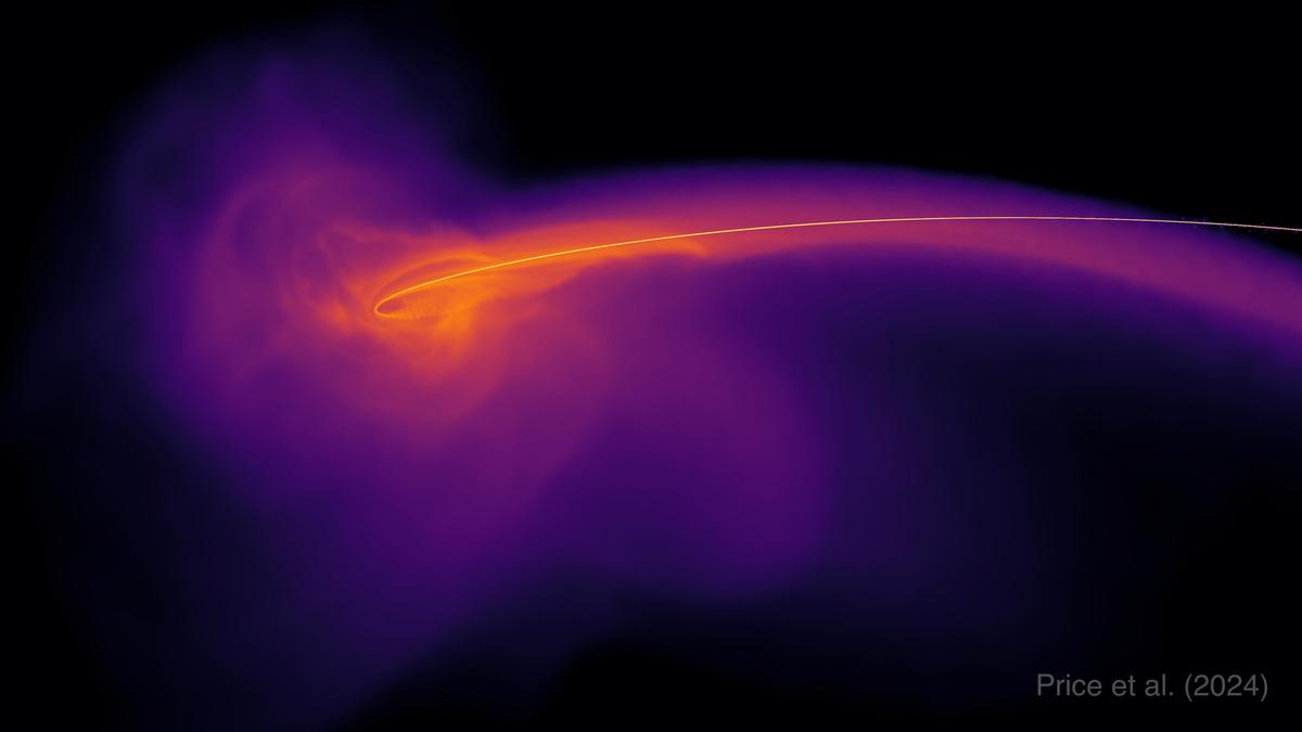 宇宙物理学の極端なエネルギー過程におけるブラックホール近傍のシミュレーション — AIが解くべき複雑なデータ問題を思い起こさせる。