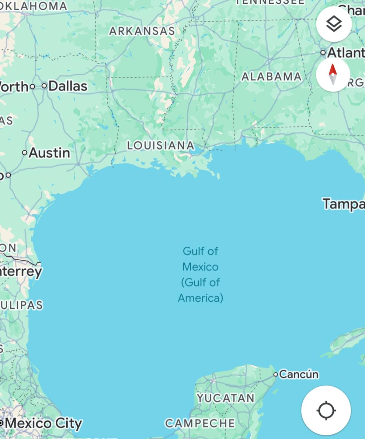 How Maps labels the Gulf of Mexico for a user in India