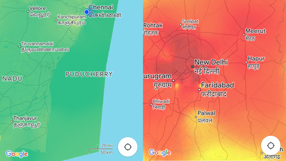 Google Maps AQI tracker is out; Chennai in green and Delhi in red