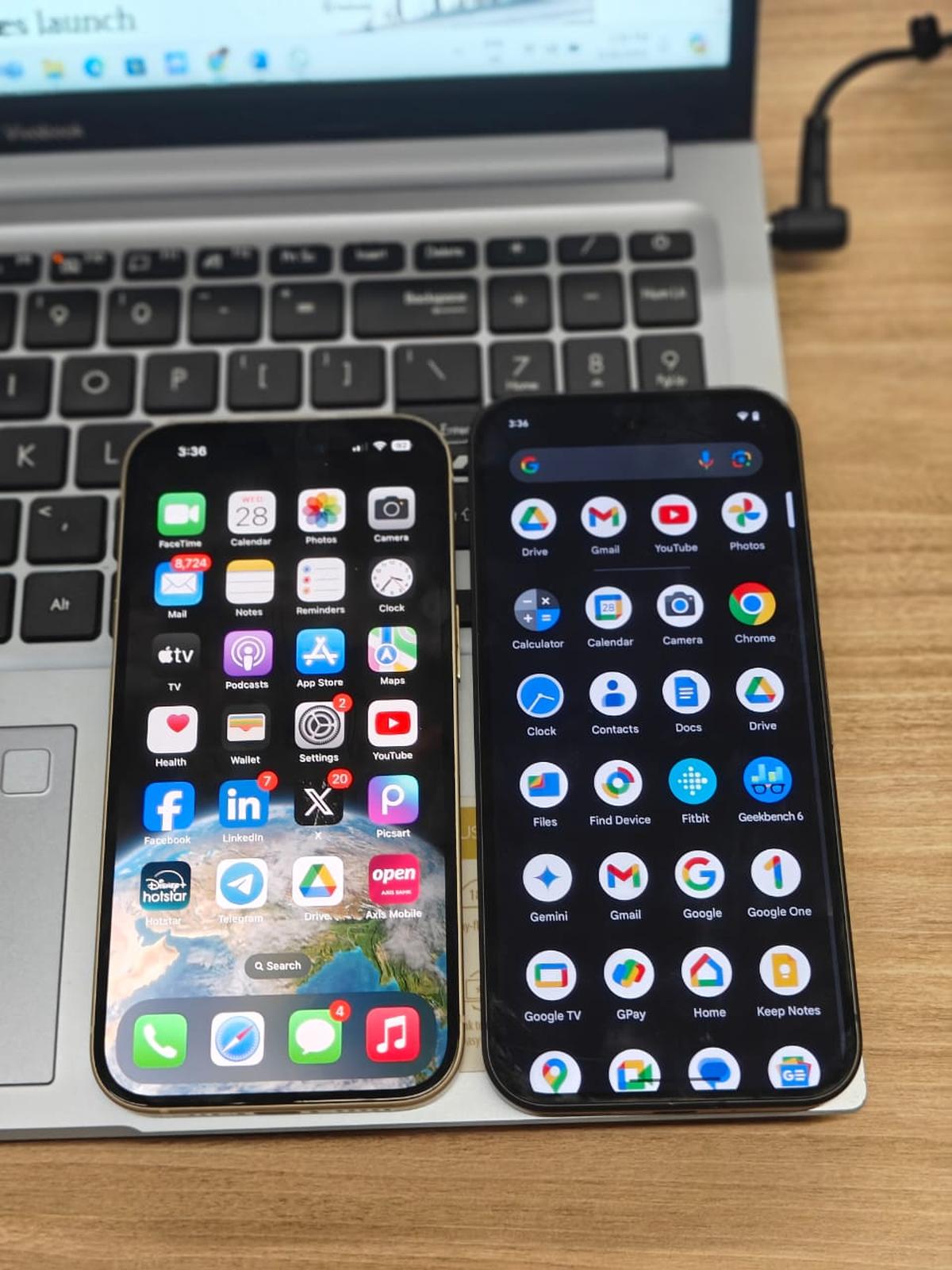 iPhone 15 (left) with a 6.1 inch display and Pixel 9 (right) with a 6.3 inch screen