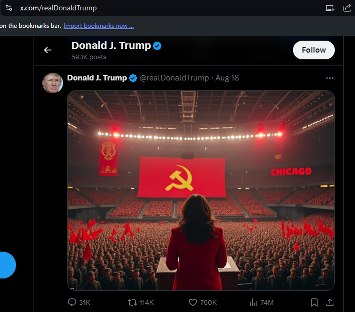 A fake photo of Harris, posted by Trump on X