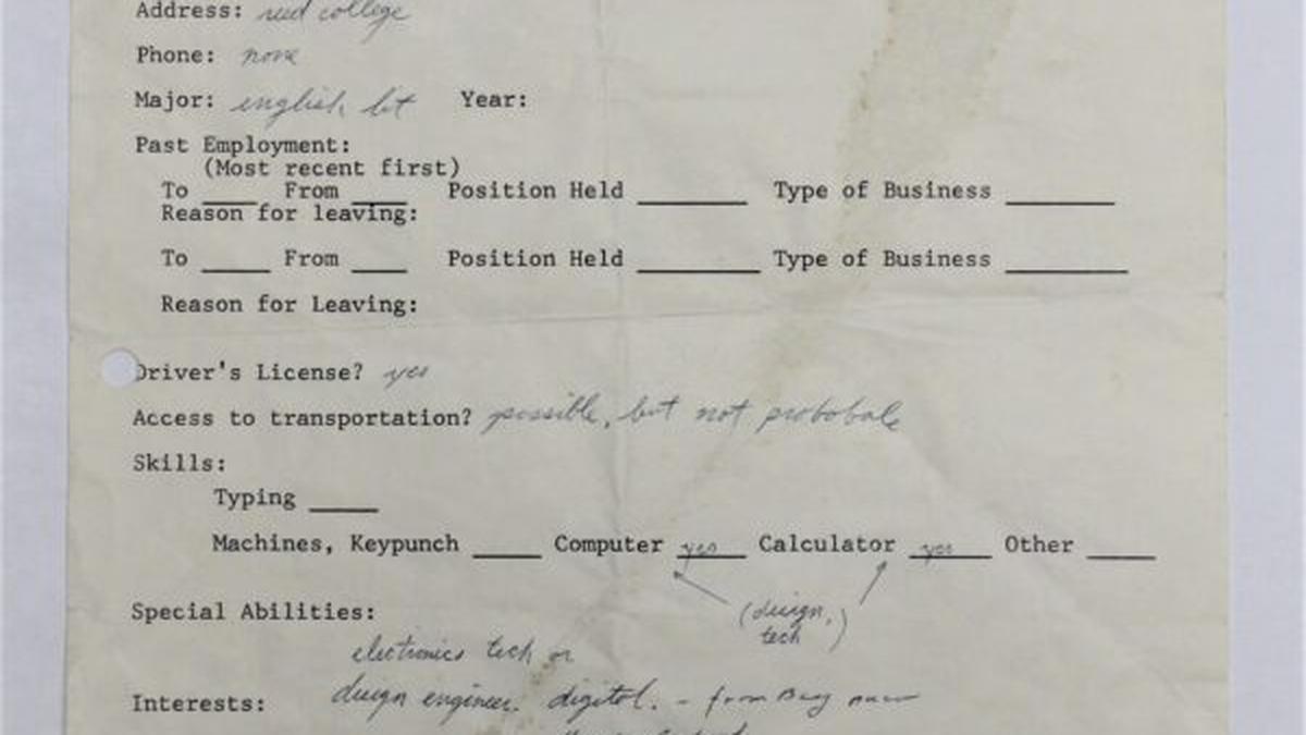 Steve Jobs applied for a job in 1973. That hand-written application is up for auction.