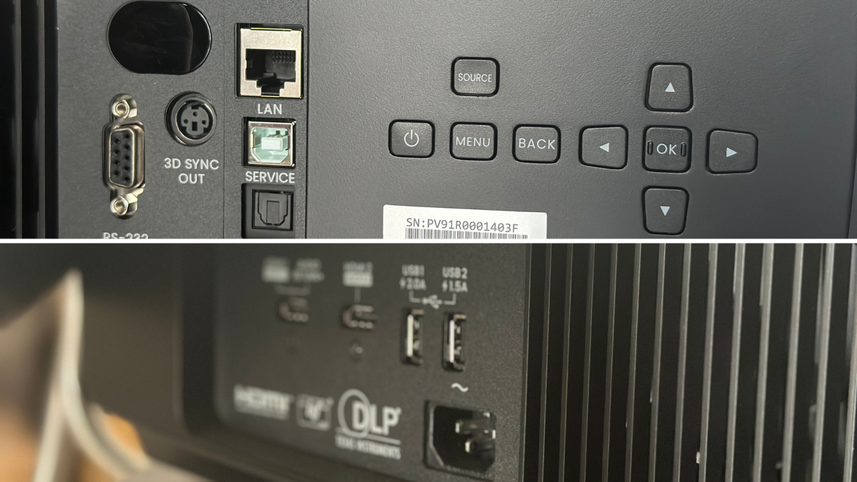 Ports and physical buttons are located on the back of the BenQ W5800. 