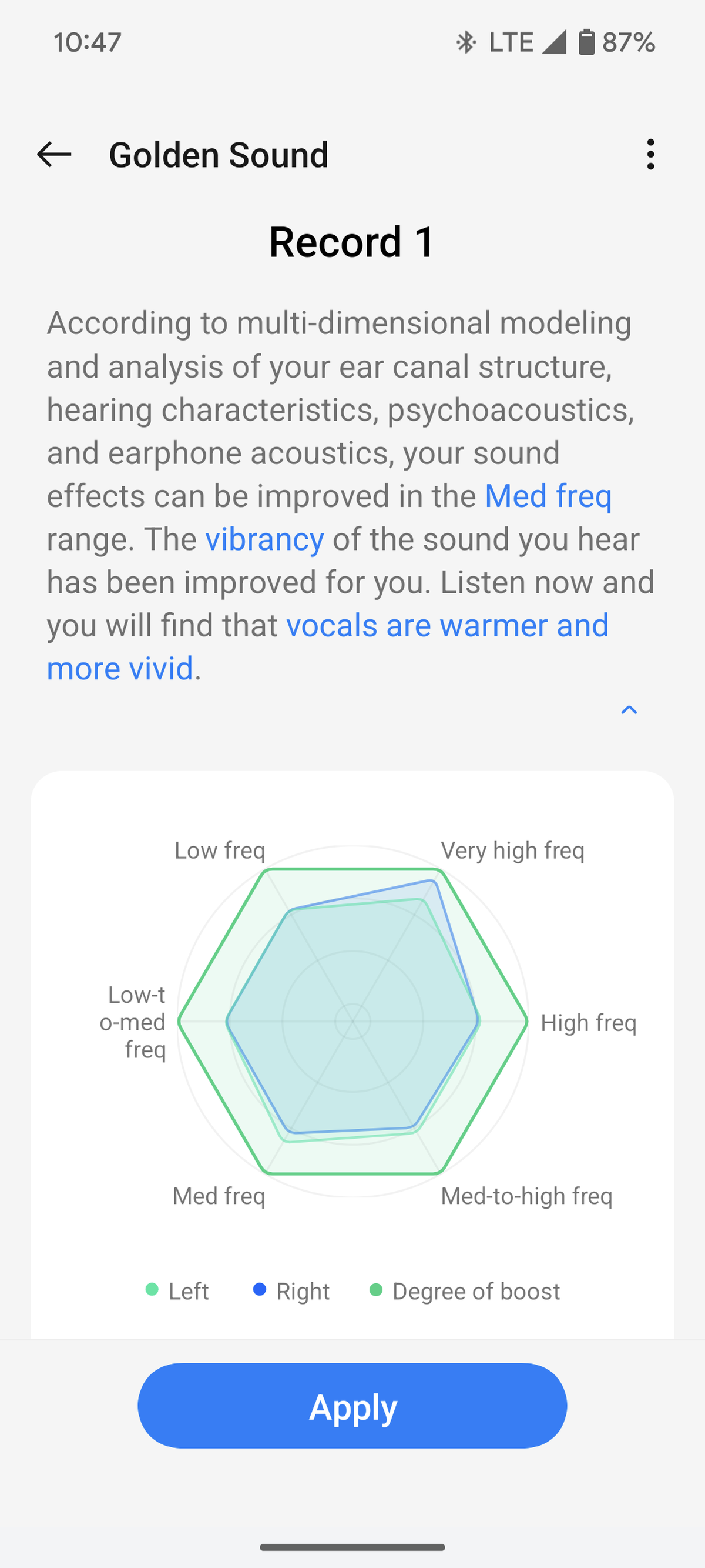 显示 HeyMelody 应用程序如何根据您可以进行的听力测试定制音频体验的屏幕截图
