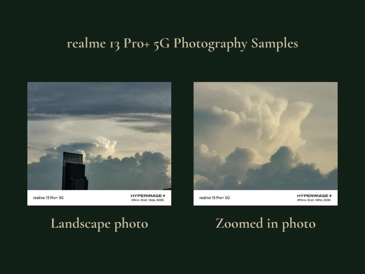 A shot of a landscape photo on the phone, followed by a second highly enlarged photo taken in the same location, demonstrates the power and clarity of the camera.