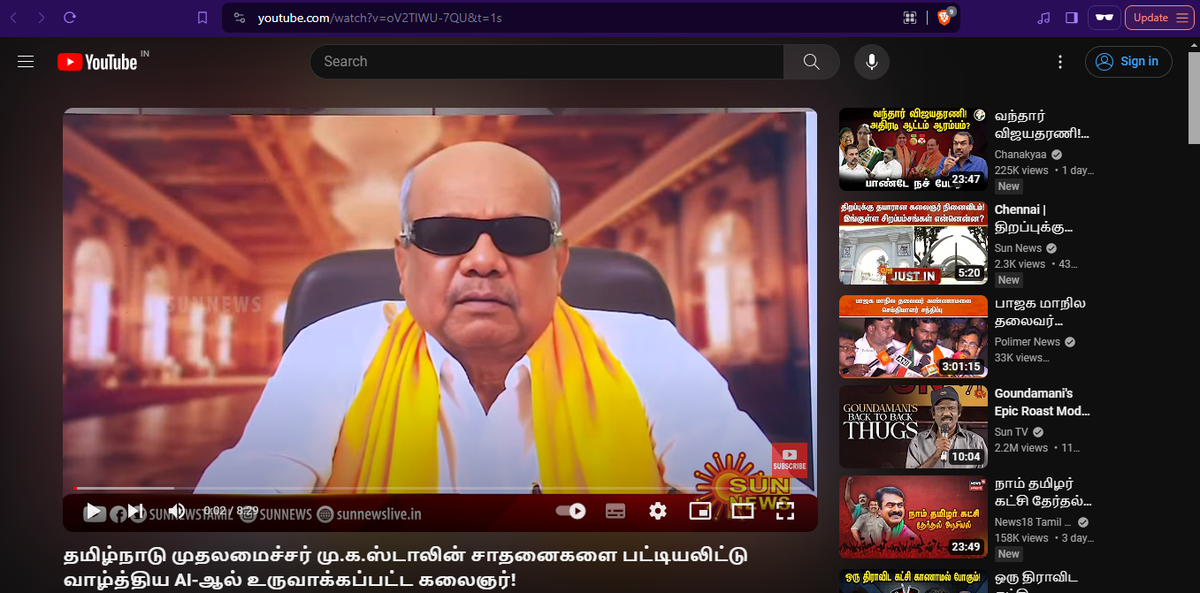 A deepfake video of M. Karunanidhi is left up on YouTube without any labels