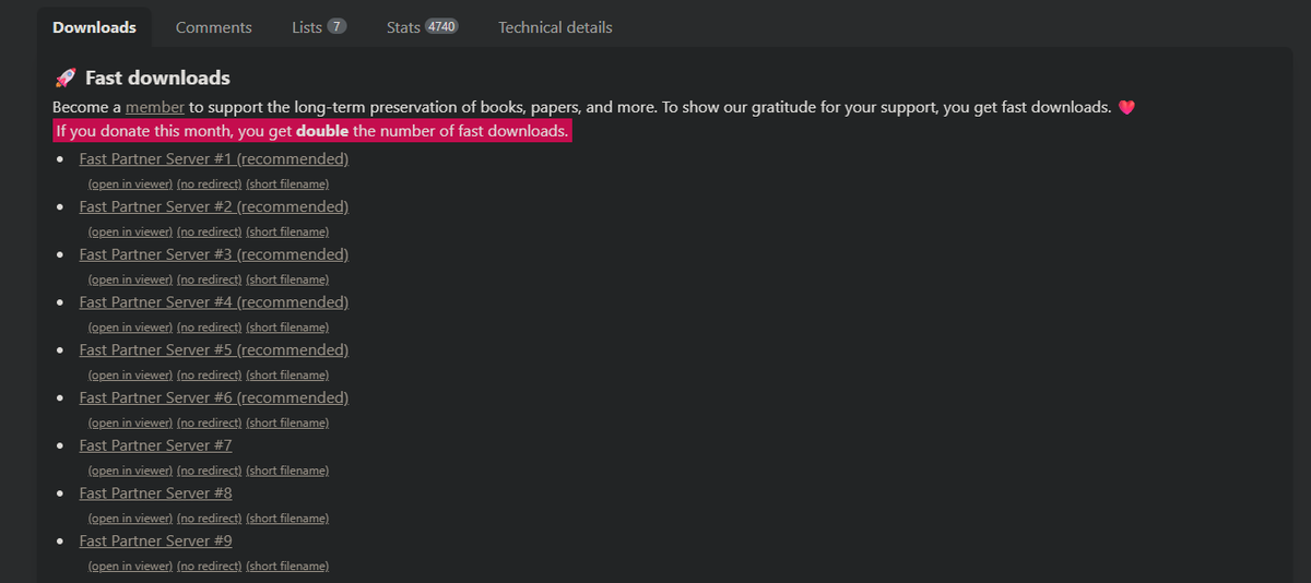 Anna’s Archive offers download links at varying speeds
