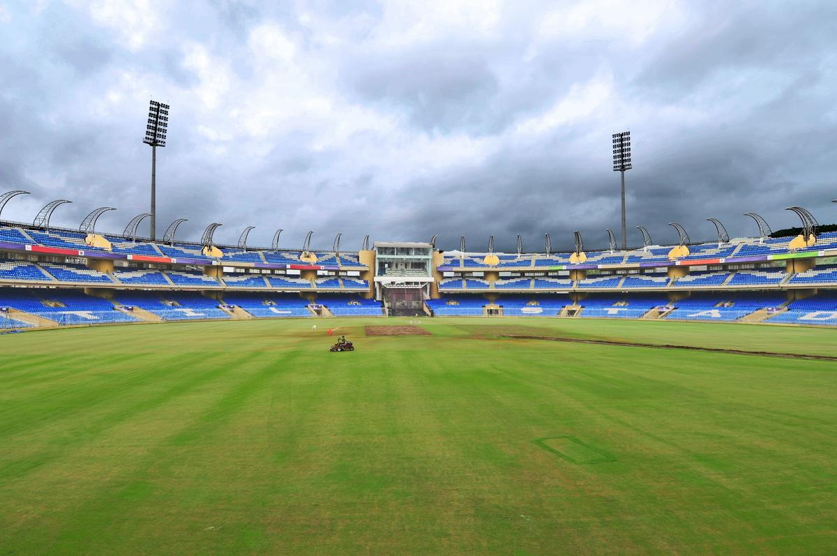 DY Patil Stadium as seen from the ground. DY Patil Stadium as seen from the ground.